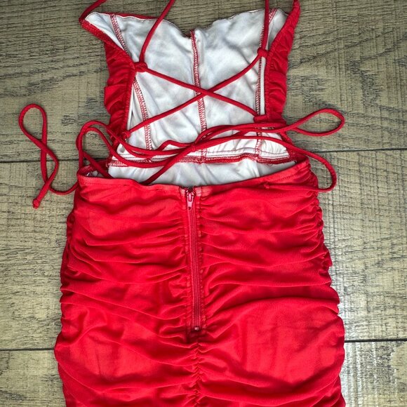 Fashion Nova Red Mesh Ruched Midi Dress – XS (NWT) - Picture 4 of 7
